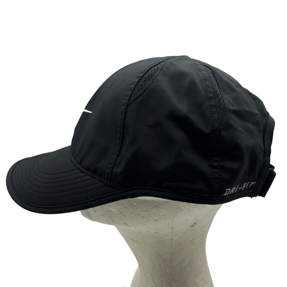 Nike Featherlight Dri-Fit Black Adjustable Hat Running Cap Lightweight Unisex - Picture 6 of 9